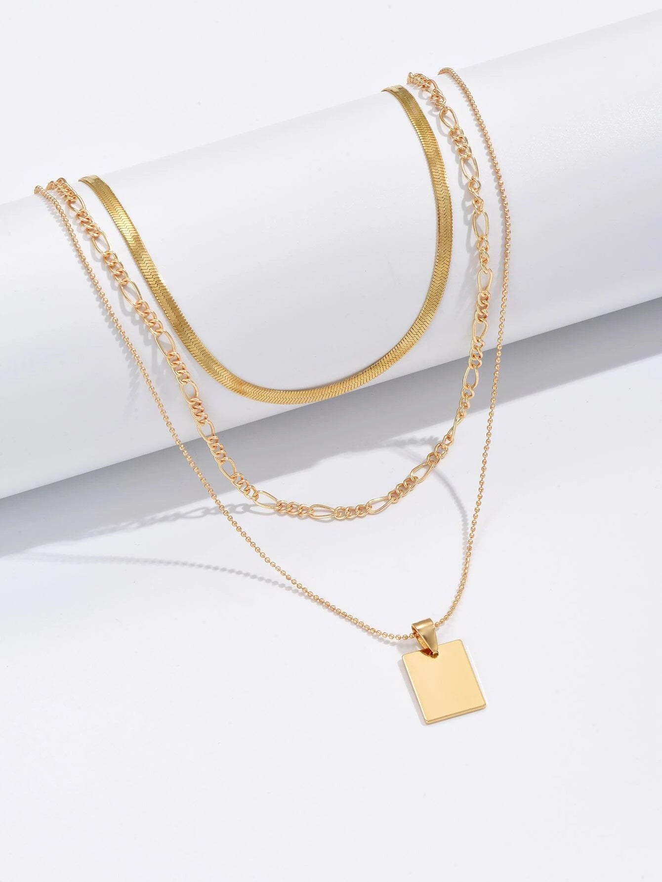 2-Piece Rectangle Pendant Layered Necklace