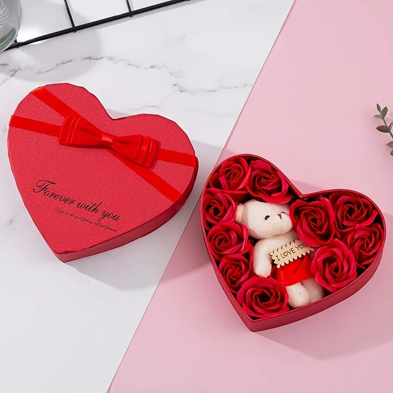 ForeverLove Teddy & Roses Heart Gift Box